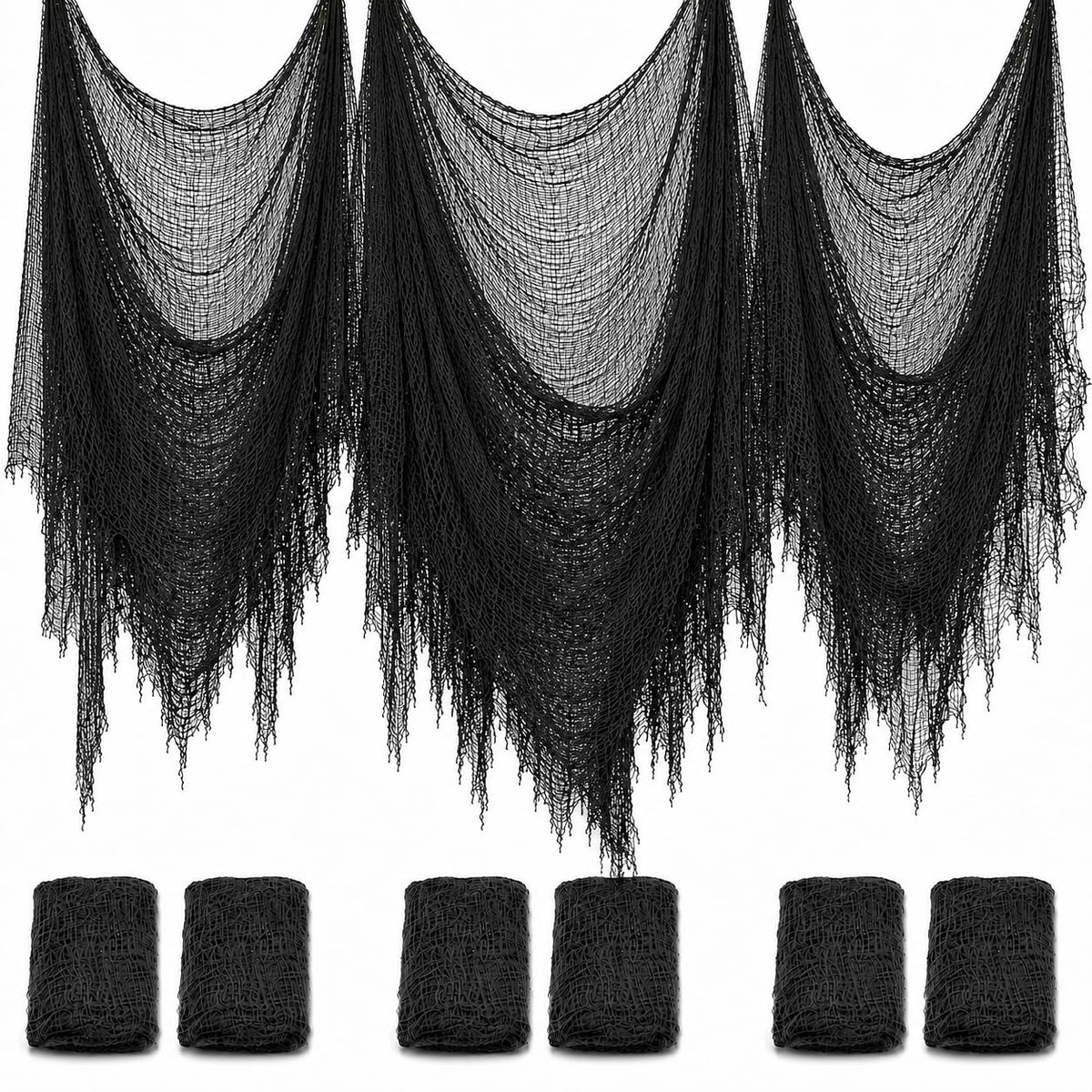6 Pack Black Halloween Creepy Cloth, 30 x 72 Inch - Yobbai | Stretchy Cotton Gauze; Easy to Hang, Cut and Shape for Haunted Hou
