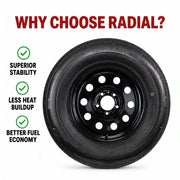 Radial Trailer Tire Rim Assembly ST205/75R15 LRC 5 Lug Black