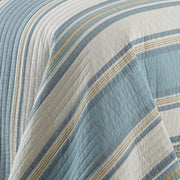 Blue Maui Quilt Set, King/Cal King Quilt + Two King Pillow Shams, Striped Coastal Design In Light Blue, Cream and Tan, Quilt Size (106 x 92), Pillow Sham Size (36 x 20), Reversible, Cotton