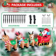 12 Ft Christmas Inflatables Outdoor Decorations Giant Blow Up Yard Decorations Inflatable Santa Claus on Sleigh and 3 Reindeer, with Built-in LED Lights for Indoor Outdoor Home Holiday Decor