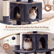 Cat Tree, 71'' Tower for Large Cat with Scratching Post, GCT032G 2 Cat Condo House for Indoor Cats Large Adult, 2 Scratching Boards, 7 Posts, 2 Plush Perches, Hammock, Basket, Smoky Gray