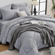7-Piece California King Comforter Set, Dark & Light Grey Bed in a Bag