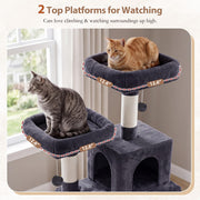 Cat Tree, 71'' Tower for Large Cat with Scratching Post, GCT032G 2 Cat Condo House for Indoor Cats Large Adult, 2 Scratching Boards, 7 Posts, 2 Plush Perches, Hammock, Basket, Smoky Gray