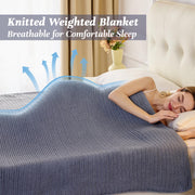 Knitted Weighted Blanket for Adults, 60"x80" 15lbs Full/Queen Size No Beads Cooling Throw Blanket for Hot Sleepers, Home Decor Chunky Knit Heavy Blanket Use on King Size Bed, Light Grey