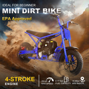 37.7CC Gas Dirt Bike, 4 Stroke Mini Bike for Kids, Blue