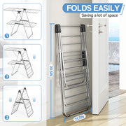 Clothes Drying Rack with 4 Wings, Stainless Steel Drying Rack Clothing with Height-Adjustable, Foldable Gullwings Laundry Drying Rack, Indoor Outdoor Use, No Assembly, Black