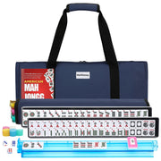 American Mahjong Tile Set,166 White Tiles Mahjong Set,4 Colors Mahjong Racks,Travel Mahjong Set with Blue Carrying Bag