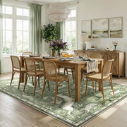 8x10 Washable Area Rug for Living Room, Woodland Deer Boho Animal Rug, Vintage Botanical Green Non-Slip Low Pile Large Carpet for Bedroom Dining Room Nursery Farmhouse Decor