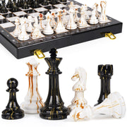 15" Large Chess Set for Adults with Weighted Acrylic Chess Pieces 3.5" King & Portable Folding Marbling Wooden Chess Board Travel Chess Sets Family Board Game Gift – Elegant Classic Chess Game