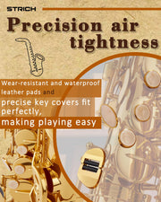 Bb Tenor Saxophone for Student Beginner, Brass Tenor Sax Kit with Hard Case Stand Neck Strap Mouthpiece and Reeds for Band School, STS-130G, Gold