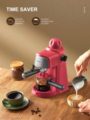 Espresso Machine, 3.5Bar Espresso and Cappuccino Machine Preheating Function, 4 Cup Coffee Maker with Milk Frothing Function and Steam Wand (Red)