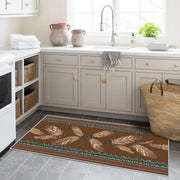 Tribal 3x10 Runner Rug, Feather Native American Brown Runners for Hallways, Kitchen, Bedroom, Entryway, Tribal Home Decor Floor Carpet, Non Slip Washable Low Pile, 3 x 10 ft