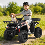 Kids ATV 4 Wheeler, 24V 5 MPH Electric Ride On Quad with LED Headlights, Music & Stories, Multi-Terrain Ride On Toy with Front & Rear Storage for Boys Girls Aged 3+ (24V, Black)