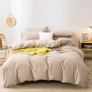 Tan Gingham Comforter Set King, Plaid Comforter Set 3 Pieces 1 Beige Grid Comfoter with 2 Pillow Cases for All Seasons, Soft Fluffy Modern Grid Pattern Printed Bedding-King Size