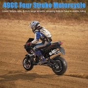 50cc Dirt Bike Mini Bike 4-Stroke Pocket Rocket Motorcycle, 8 Inch Wheels Mini Motorcycle, Gas Pocket Motorbike with Front Rear Disc Brakes, Dual Headlights, Premium Material Black