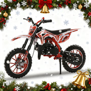 50cc Dirt Bike for Kids, 2-Stroke Mini Bike Gas Powered Off Road Motorbike Motorcycle Motorcross with Speeds up to 25 MPH for Uphill and Off-Road for Youth Riders, Support 330LBS Red