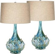 29 1/2" Tall Table Lamps Set of 2 Blue Green Ceramic Coastal Modern