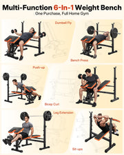 880-1980LBS ASTM-Certified All in One Weight Bench Set Home Strength Bench Press with Rack and Leg Extension/Curl Fits 5-7ft Bars for Strater to Advanced(US Stock)