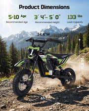 36V Electric Dirt Bike for Kids Ages 5-10, Off-Road Motorcycle Gift, Green