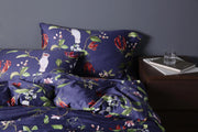Exotic Modern Floral Print Bedding Birds Flowers Dusty Grey Design 100% Cotton Duvet Cover 3pc Set Hibiscus Blossom Branches in Muted Gray Blue (Super King, Egret White)