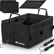 Car Trunk Organizer – Large Collapsible Storage Box with Adjustable Compartments – Heavy-Duty Cargo Organizer for SUV, Truck & Car – Non-Slip Waterproof Trunk Storage Bin for Groceries & Tools