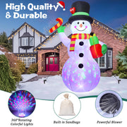 7 FT Christmas Inflatable Snowman Outdoor Decoration, Giant Blow up Snowman Holds Candy and Gift Boxes, Built-in Rotating Colourful Lights for Yard, Garden, Patio, Lawn Xmas Holiday Decor