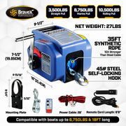 Boat Trailer Winch 8750 lbs, Electric Boat Winches Remote Control