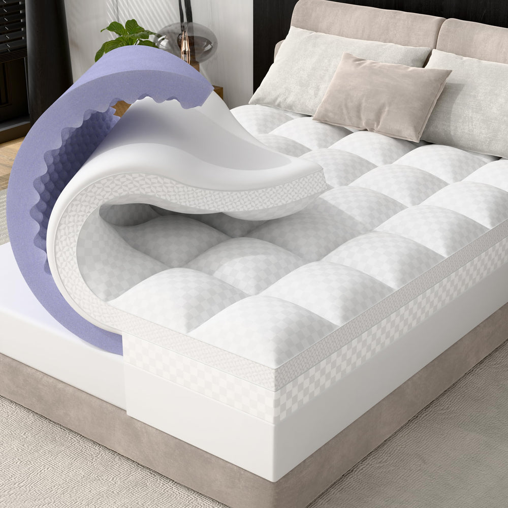 4 Inch King Memory Foam Mattress Topper Pro Dual Layer 2 Inch Cooling Gel Egg Crate Memory Foam Plus 2 Inch Pillow Top Medium Firm with Deep Pocket