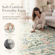 Boho Washable Rug 8x10, Large Area Rug for Living Room, Soft Floral Carpet for Bedroom Non Slip, 8 x 10 Indoor Beige Carpets for Nursery Dining Room Apartment Office Decor