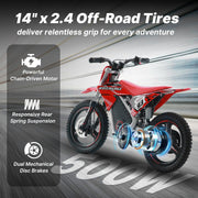 Kids Electric Dirt Bike, 36V 350W, 18.6 MPH, 14-Inch, Ages 5-8