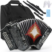 31 Key Accordion,12 Bass 3-Row G/C/F Diatonic Accordions Instruments for Adults with Thicked Suitcase and Straps, 31 Keys Button Acordeón Acordeones Para Adultos For Beginners to Professionals