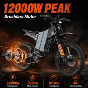 62MPH X22 GTS Electric Dirt Bike 12000W Peak Motor Electric Bike