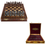 Medieval British Army Antique Copper Metal Chess Set for Adults,Handmade Pieces and Natural Solid Wooden Chess Board with Storage Inside King 3.35inc