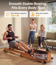 8-Level Foldable Magnetic Rowing Machine, App-Ready Monitor, Standard Seat, Black, 300 lb Capacity 284