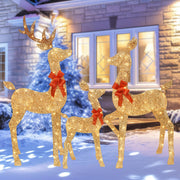 5 FT Oversized Christmas Decorations Outdoor Lighted Reindeer – 3-Piece 2D Deer Family Set with 160 Warm White LED Lights for Yard, Lawn, Garden & Porch Holiday Display - Gold