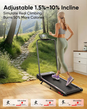 Walking Pad with 10% Incline & Dual LED Display,4 in 1 Foldable Treadmill for Home Small Office, Compact Under Desk Treadmill with Handle bar,APP & Remote, 300 lbs Capacity