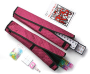 American Mahjong Set 166 White Engraved Tiles Burgundy Quilted Carrying Bag Complete set includes 4 all in one racks and pushers for American Mah Jongg play family game night parties travel and gifting