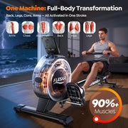 16-Level Magnetic Rowing Machine with Extended Slide Rail, Advanced LCD Monitor, Wide Seat, Gray, 330 lb Capacity