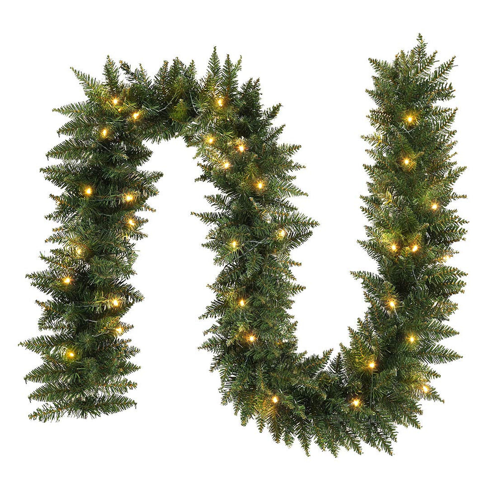 9ft Pre-Lit Christmas Garland, Battery Operated Garland with Dual-Color LED Lights & Timer, Outdoor Holiday Artificial Decor for Stairs, Front Door & Wall