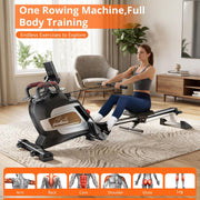 8-Level Foldable Magnetic Rowing Machine, LCD Monitor, Standard Seat, Black, 250 lb Capacity