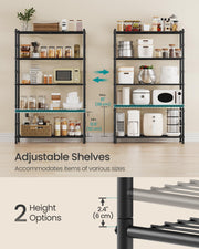 5-Tier Storage Shelves, Adjustable Metal Wire Shelving Unit Heavy Duty Utility Rack for Kitchen, 11.8 x 31.5 x 56.7 Inches, Matte Black, DAVIAN Collection UBSC285BD01