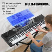 Piano Keyboard, 61 Key Keyboard Piano Electric Piano with Stand, Touch Sensitive Keyboards Piano 61 Key for Beginners, Headphones, Microphone, MP3/USB/LCD Screen, Holiday Birthday Gifts