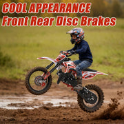 50cc Dirt Bike for Kids, 2-Stroke Mini Bike Gas Powered Off Road Motorbike Motorcycle Motorcross with Speeds up to 25 MPH for Uphill and Off-Road for Youth Riders, Support 330LBS Red