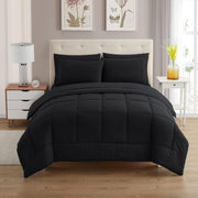 7 Piece Comforter Set Bag Solid Color All Season Soft Down Alternative Blanket & Luxurious Microfiber Bed Sheets, Black, King (Pack of 3)