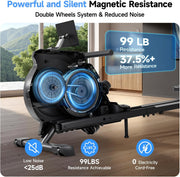 16-Level Dual-Rail Magnetic Rowing Machine, LCD Monitor, Wide Seat, Charcoal, 330 lb Capacity