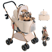 Dog Stroller, 22" Pet Cradle for Small Dog, Pet Stroller with 4 Pu Wheels, 10Lbs Ultra-Light Dog&Cat Stroller for Small Pets, Max 22Lbs Capacity Detachable & Foldable Design with Cup Holder