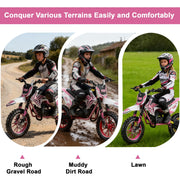 50cc 2-Stroke Gas Dirt Bike for Kids 8-14, Max Load 330Lbs & Speeds up to 25MPH, Off-Road Mini Dirt Bike/Pit Bike with Front & Rear Disc Brakes, Gas Powered Motorcycle for Boys, Girls (Pink)