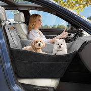 Elevated Dog Car Seat for Small and Medium Dogs Up to 35 lb 4" High-Density Foam Dog Car Bed, 2 Storage Pockets,3 Safety belts,Fully Removable and Washable for Easy Care,Black+Gray