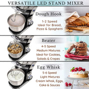 Stand Mixer With Lcd Display, 6 Speed Electric Mixer With 5.5 Quart Stainless Steel Mixing Bowl, Kitchen Mixer With Dough Hook, Egg Whisk, Beater & Baking Spatula, Food Mixer With Timer