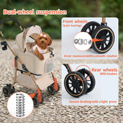 Dog Stroller, 22" Pet Cradle for Small Dog, Pet Stroller with 4 Pu Wheels, 10Lbs Ultra-Light Dog&Cat Stroller for Small Pets, Max 22Lbs Capacity Detachable & Foldable Design with Cup Holder